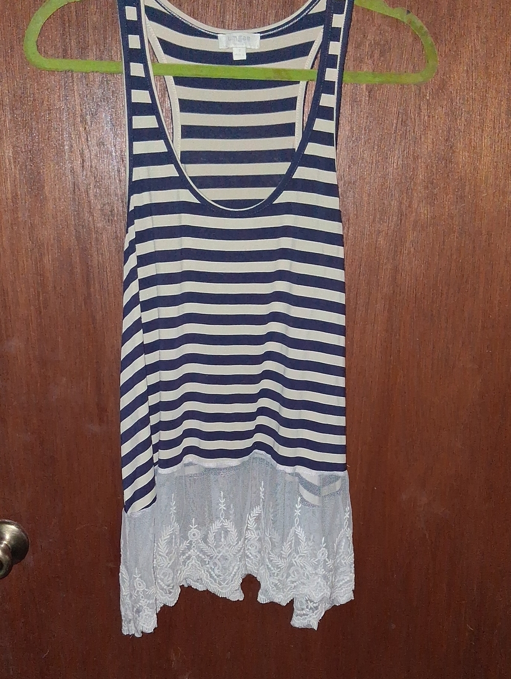 Umgee Navy and White Striped Tank with Lace Hem